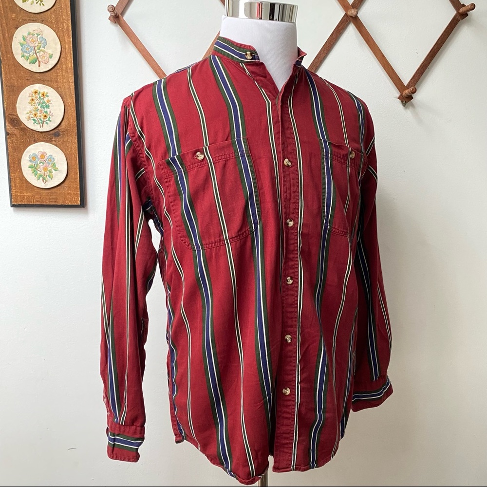🍄 5/$30 Vintage Striped Mandarin Shirt - Picture 11 of 13